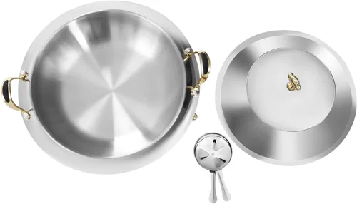 Vista 7 de Plato redondo para rozar, bandeja calentadora de bufé de acero inoxidable de 3.17 cuartos de galón con tapa y soporte de combustible para cocina