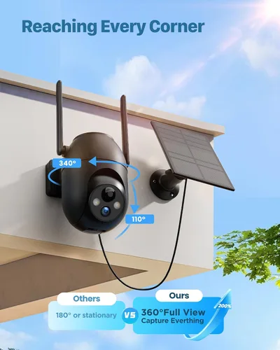 Vista 6 de Cámaras de Seguridad Inalámbricas Solares al Aire Libre de 2K: Cámara WiFi para Sistema de Seguridad del Hogar - Cámara con Batería IP66 Resistente