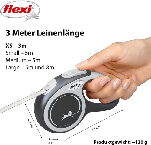 Vista 3 de Flexi New Comfort Tape - Correa retráctil para perros de hasta 26.5 lbs/26 libras, color gris y negro, extra pequeña, 9.8 ft