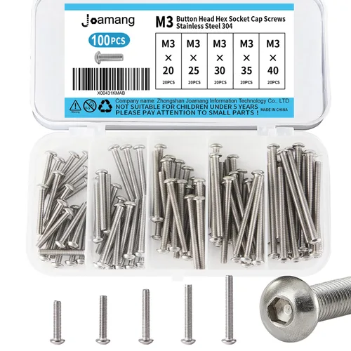 Vista 11 de Tornillos de cabeza de botón M3 x 8 mm, 12 mm, 16 mm, 20 mm, 25 mm, tornillos de cabeza hexagonal, acero inoxidable 304, accionamiento hexagonal
