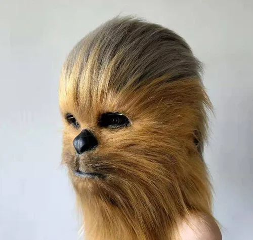 Vista 2 de Chewbacca Máscara de Ape Casco de cosplay de látex de cabeza completa, casco flexible para disfraz de Halloween, máscara suave