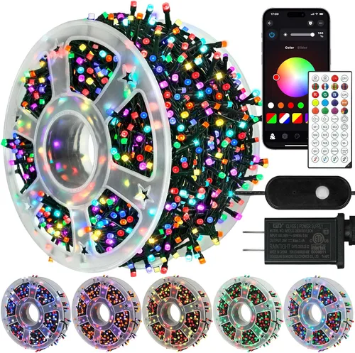 Vista 10 de kemooie 500 luces LED de Navidad rosadas, luces de Navidad de 164 pies para exteriores, enchufables, impermeables, con 8 modos de parpadeo