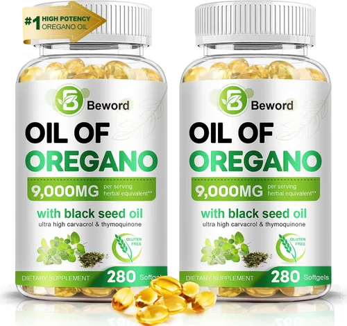 Vista 11 de BEWORD Aceite de orégano con aceite de semilla negra, 90/280/560/840 cápsulas blandas, 9000 mg por porción - Suplemento de orégano 2 en 1