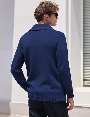 Vista 3 de COOFANDY Men's Shawl Collar Pullover Sweater Relaxed Fit Casual Cotton Cable Knit Sweaters with Pockets