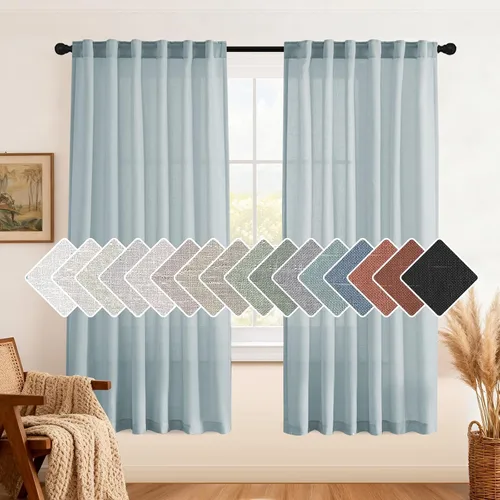 Vista 21 de H.VERSAILTEX Cortinas de lino natural de 63 pulgadas de largo para sala de estar, 2 paneles con trabillas traseras y bolsillo, texturizadas
