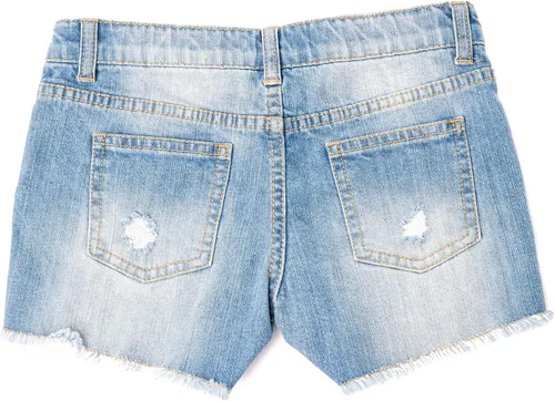 Vista 2 de Khanomak Pantalones cortos rasgados de mezclilla para niñas con bandas ajustables