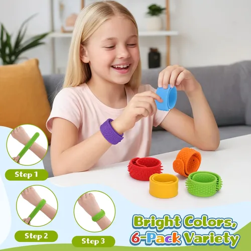 Vista 4 de 6 pulseras antiestrés para niños y adultos, pulseras de silicona texturizada, juguetes sensoriales para autismo, ansiedad, TDAH, calma