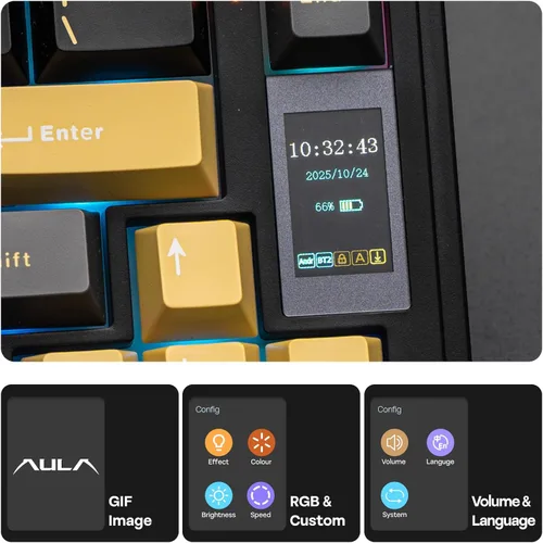 Vista 3 de EPOMAKER X Aula EA75 MAX Teclado inalámbrico para juegos con pantalla y perilla, 5000 mAh, intercambio en caliente, interruptores lubricados