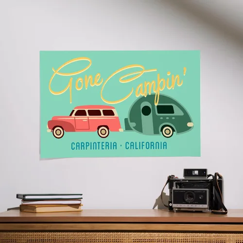 Vista 2 de Lantern Press Impresión Giclée de 16 x 24 pulgadas, Carpinteria, California, Gone Campin, Remolque, Geométrico