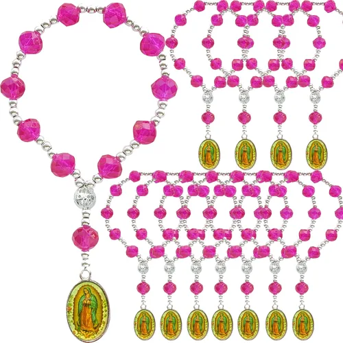 Vista 6 de Pulsera religiosa de cristal, 12 pulseras de Nuestra Señora de Guadalupe para Primera Comunión Bautizo Favor