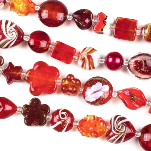 Vista 5 de Cherry Blossom Beads Cuentas mixtas hechas a mano de cristal de lámpara aguamarina y naranja, 4 hebras surtidas de 8 pulgadas Mezcla Aqua y Naranja