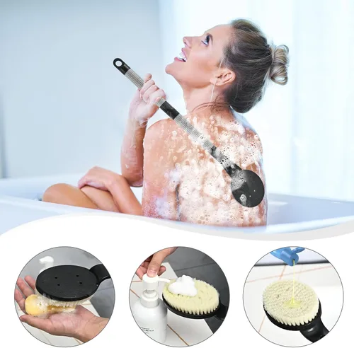 Vista 5 de Depurador de espalda antideslizante para ducha, cepillo de baño desmontable de 21.7 pulgadas para ducha, exfoliante de espalda, exfoliación y salud