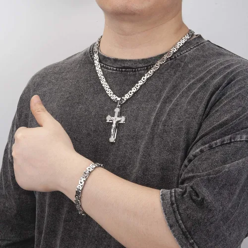 Vista 5 de Collar con dije de Jesucristo para hombre de acero inoxidable, 45505560657029.5 pulgadas.