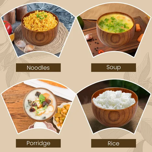 Vista 6 de Juego de 2 cuencos de madera para alimentos, pequeños cuencos de madera con cucharas de madera para postre aperitivos, sopa, juego de vajilla