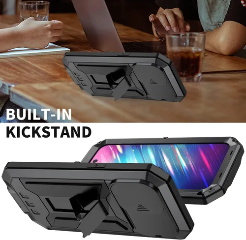 Vista 7 de Simicoo Funda compatible con iPhone 14 con protector de cámara de pantalla con función atril, resistente al agua, de metal militar, resistente