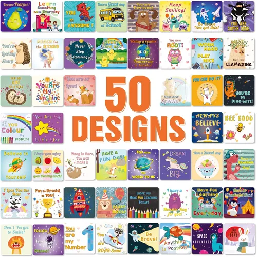 Vista 8 de Shemira Paquete de 100 notas para lonchera para niños, tarjetas de afirmación inspiradoras para niñas y niños, tarjetas motivacionales para niños