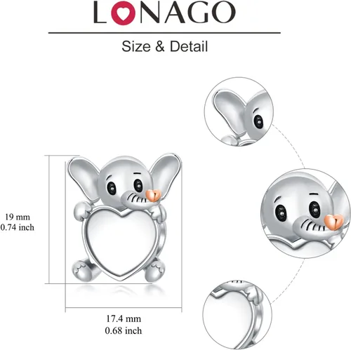 Vista 6 de LONAGO Abalorio de fotos personalizado para pulsera de plata de ley personalizable para regalo para mujeres y niñas, Plata esterlina, Circonita