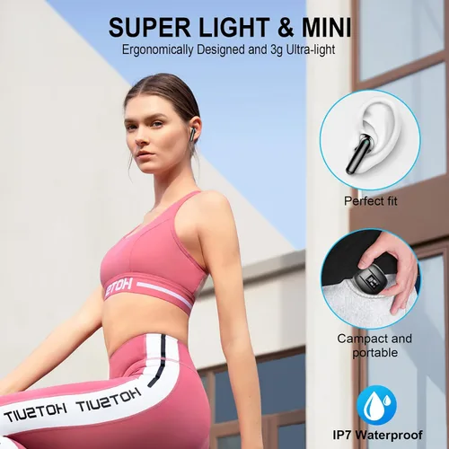 Vista 7 de Auriculares inalámbricos, auriculares Bluetooth 5.4, 48H+, auriculares estéreo, auriculares con pantalla LED con micrófono, IP7 impermeable