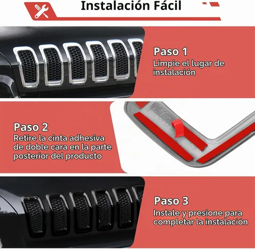 Vista 3 de Insertos de parrilla delantera Moldura de cubierta de rejilla para Jeep Cherokee 2014-2018 (negro)