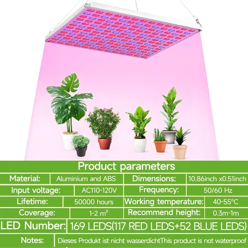 Vista 8 de Luz LED de crecimiento, luz de crecimiento para plantas de interior, luz de espectro completo para plantas de semillero, hidropónico, invernadero