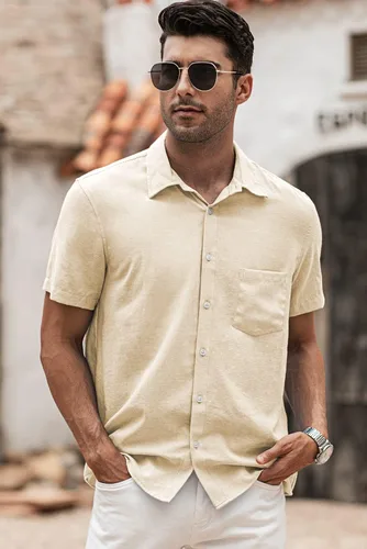 Vista 157 de JMIERR Camisas de vestir a rayas con botones y manga corta para hombre