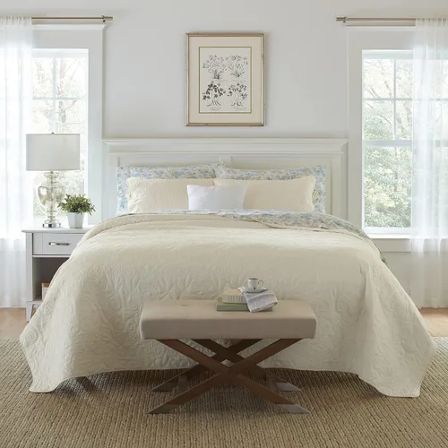 Vista 6 de Laura Ashley - Paquete de ropa de cama Twin, edredón reversible con funda a juego y juego de sábanas de percal de algodón, bolsillo profundo
