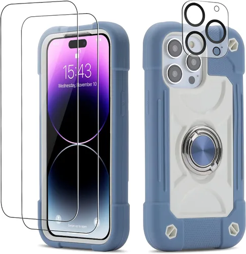 Vista 90 de Funda para iPhone Se3/iPhone Se2, iPhone 6/6S, iPhone 7/iPhone 8 de 4.7 pulgadas con soporte de anillo, con 2 protectores de pantalla resistentes