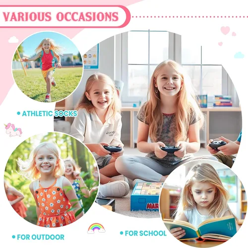 Vista 6 de WEVIAS Calcetines para niñas, calcetines de algodón a rayas para niños, 6 pares