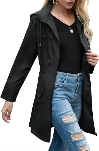 Vista 3 de Century Star Chaquetas de lluvia para mujer, impermeables, ligeras, cortavientos, con capucha, plegables