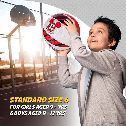 Vista 5 de Disney Mickey Mouse Baloncesto tamaño 6, juego para interiores y exteriores, pelota deportiva juvenil para niños y niñas