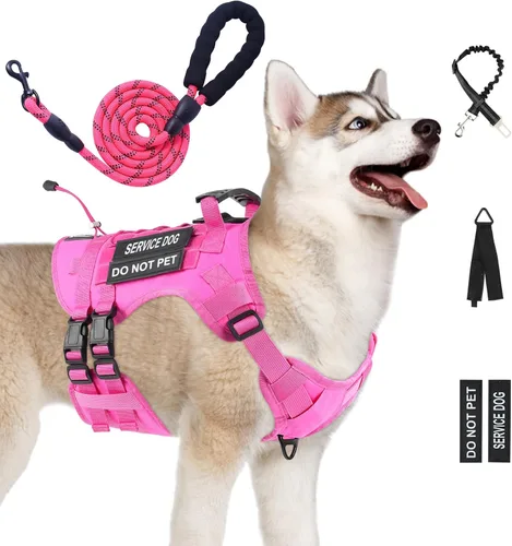 Vista 16 de Arnés táctico sin tirones para perro, tamaño pequeño, chaleco para perro de servicio, S, negro Arnés táctico y correa para perro, arnés ajustable