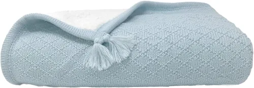Vista 5 de Knoten Luxe - Manta de punto trenzado Sherpa para bebé (cristal de playa)