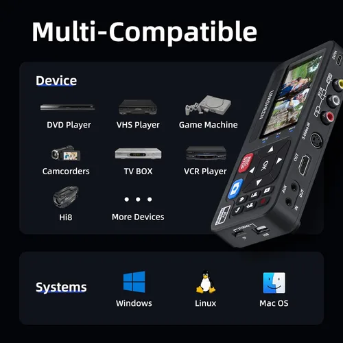 Vista 6 de Convertir VHS a digital compatible con VHS, VCR, DVR, DVD, cassette, Hi8, mini reproductores DV, videocámara, consolas de juegos con control remoto
