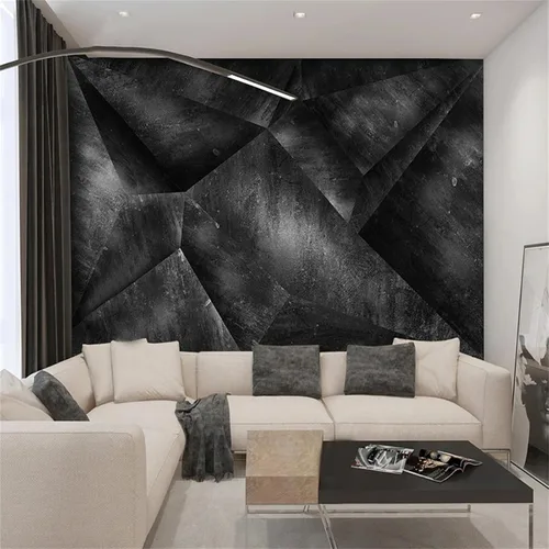 Vista 2 de Murales de pared 3D de bloques geométricos nórdicos 3D en blanco y negro, papel tapiz de geometría moderna, murales panorámicos, adecuado