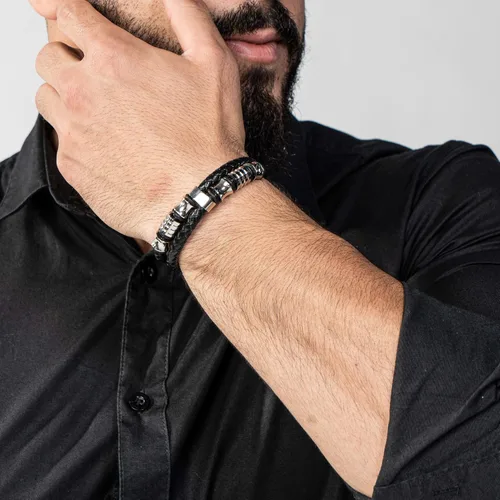 Vista 5 de SERASAR Premium Leather Bracelet Men Stainless Steel Magnetic Clasp Three Colors Jewelry Box Included
