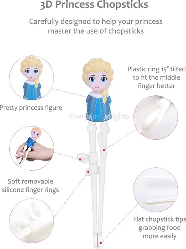 Vista 6 de Frozen Queen Elsa Kids Kids Cuchara Palillos de Entrenamiento Cubiertos Cubiertos Vajilla Vajilla Juego de Vajilla con Estuche, 3 Piezas
