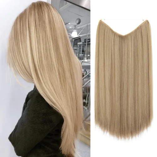 Vista 21 de SARLA Extensiones de cabello con alambre invisible de reflejos cortos rectas postizos sintéticos diadema transparente ajustable para mujeres 14