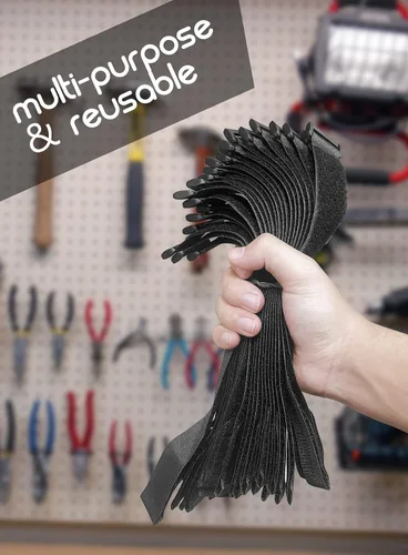 Vista 7 de Paquete de 24 correas de cable reutilizables de sujeción para cinchas, lazos de alambre (1 x 12 pulgadas), correas ajustables de gancho y bucle
