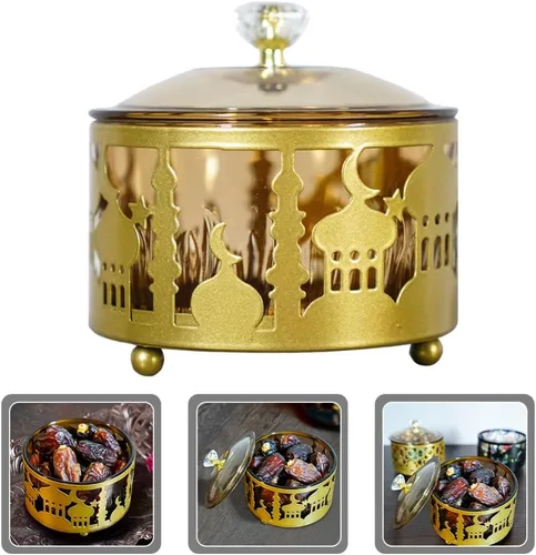 Vista 8 de Bandeja de Ramadán con tapa Eid Mubarak Bandeja decorativa para Ramadán, contenedor de alimentos para galletas Eid, caja de baratijas