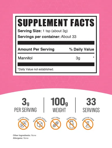Vista 2 de BulkSupplements. com Manitol Powder - Edulcorante de manitol, sustituto de azúcar, suplemento de manitol, natural y sin gluten, 0.11 oz por porción