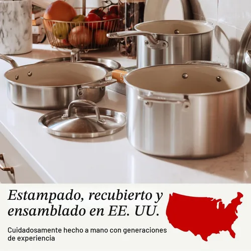 Vista 7 de Made In Cookware - Juego de utensilios de cocina antiadherentes de cerámica (mango inoxidable), revestimiento de 5 capas, incluye sartén