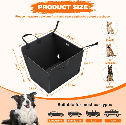 Vista 2 de njnj Funda de asiento de coche para asiento trasero de perro - Impermeable para perros de media hamaca para autos, protector de asiento trasero