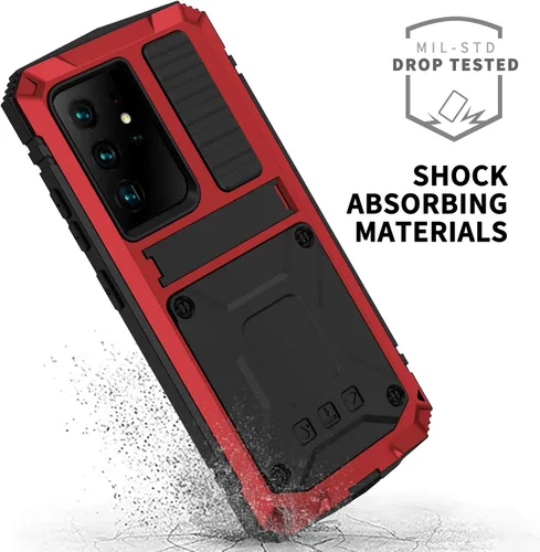 Vista 3 de Carcasa para Samsung Galaxy S21 Ultra de metal, protector de pantalla integrado, duradero, resistente a prueba de golpes, a prueba de caídas