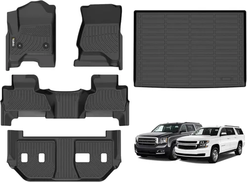 Vista 96 de Tapetes de piso para todo clima y forro de carga con respaldo para Chevrolet Suburban de 7 asientos 2021-2025 / GMC Yukon XL de 7 asientos