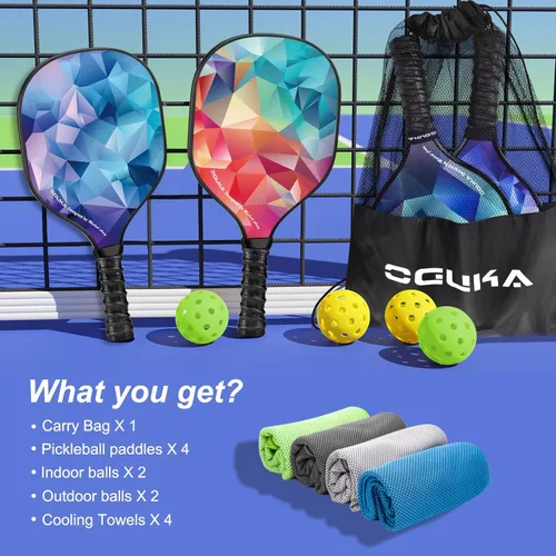 Vista 6 de Juego de 4 palas de pickleball aprobadas por USAPA, ligeras, 4 pelotas de pickleball, 4 toallas refrescantes y bolsa, raquetas de pickleball premium