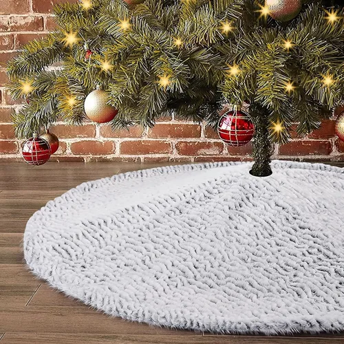 Vista 5 de yuboo Falda de árbol de Navidad bohemia de piel, 48 pulgadas, Minky Couture, moderna alfombra de árbol gris para decoración y adornos bohemios