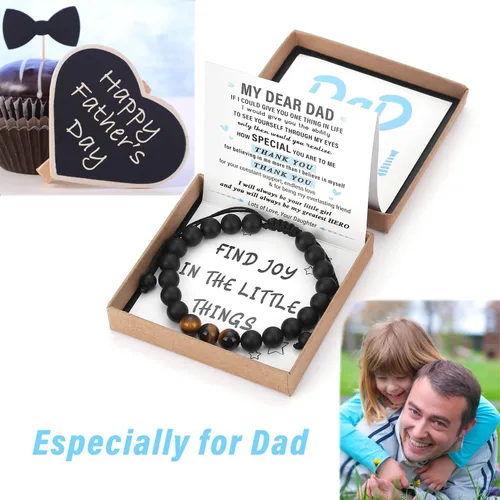 Vista 4 de Pulsera de cristal natural para adolescentes, niños, hombres, caja de regalo extraíble especialmente para hijo, nieto, papá, amor en cumpleaños