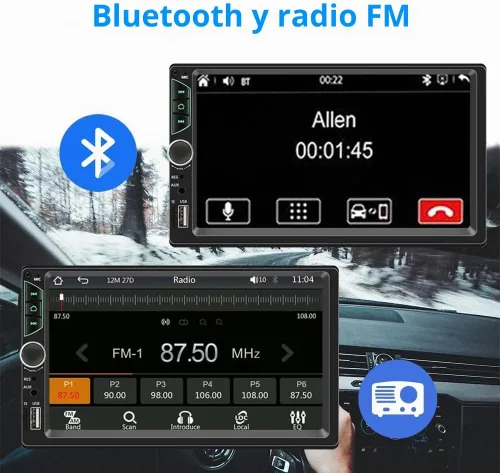 Vista 5 de Estéreo de coche de doble DIN con cámara de tablero, compatible con Apple Carplay, Android Auto, receptor de radio de coche con pantalla táctil de 7