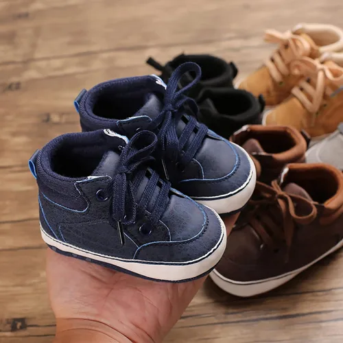 Vista 5 de 1 Year Old Walking Shoes Baby Toddler Shoes Boys and Girls Floor Sports Shoes Flat Bottom Non Slip Lace Infant Boy Boots