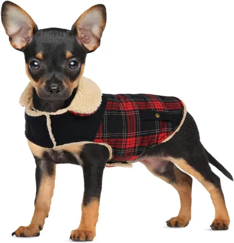 Vista 39 de Abrigo de invierno para perros pequeños, chaqueta sólida para cachorros, abrigo cálido para mascotas para clima frío, prendas acolchadas resistentes